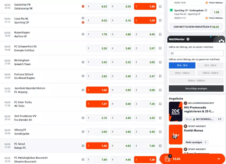 Betano mindest Quoten
